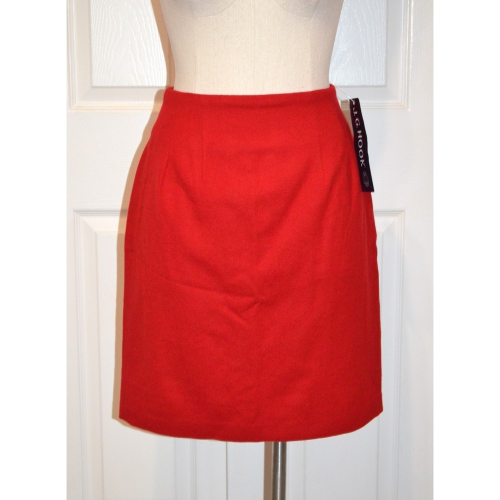 J.G. Hook‎ Red Wool Pencil Skirt Women's Petite Size 8P Lined Career